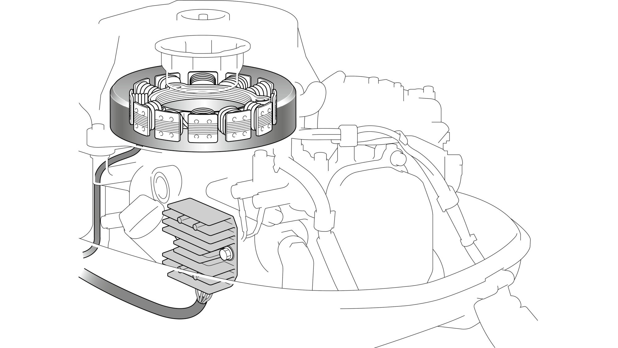 Optional lighting coil gives 12V 6A power supply